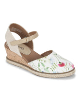 Ocean Closed Toe Wedge Sandal White Multi Flower Canvas - Women