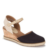 Ocean Closed Toe Wedge Sandal Black Canvas - Women