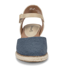 Ocean Closed Toe Wedge Sandal Navy Blue Canvas - Women