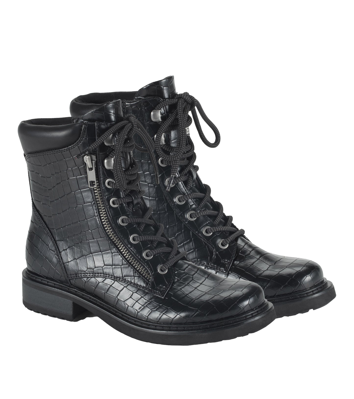 Holden Lace Up Bootie Black Croco - Women