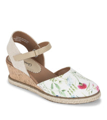 Ocean Closed Toe Wedge Sandal White Multi Flower Canvas - Women