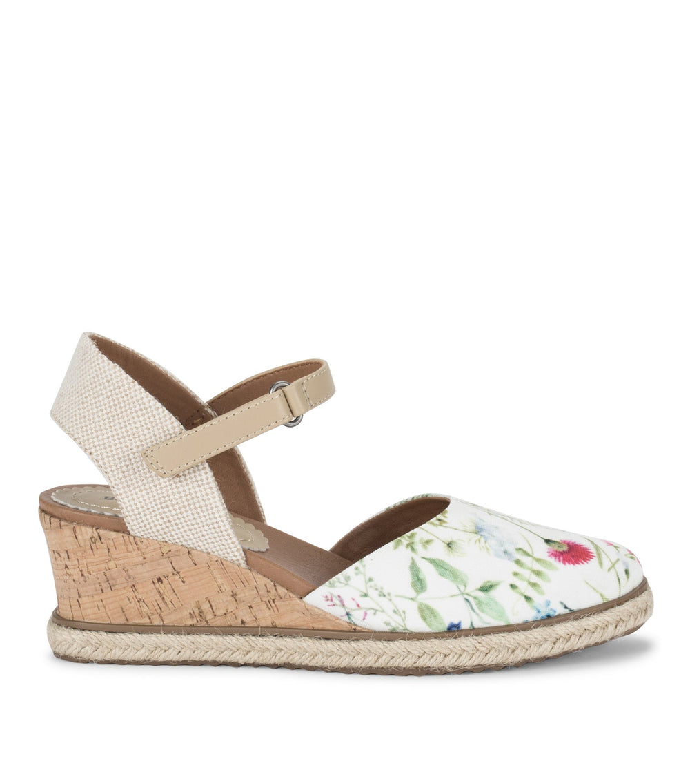 Ocean Closed Toe Wedge Sandal White Multi Flower Canvas - Women