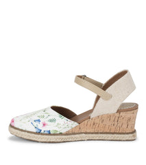 Ocean Closed Toe Wedge Sandal White Multi Flower Canvas - Women