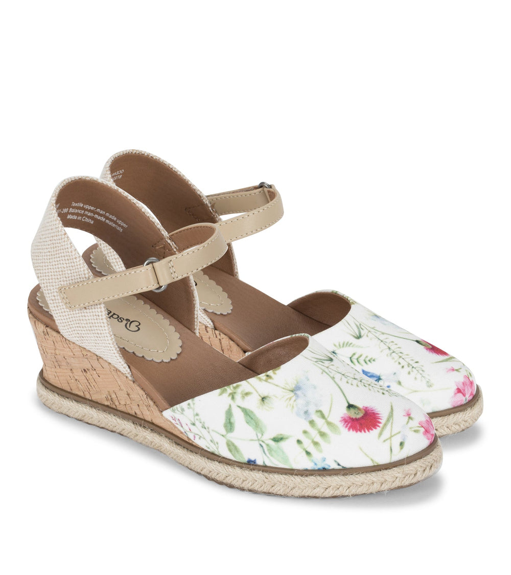 Ocean Closed Toe Wedge Sandal White Multi Flower Canvas - Women