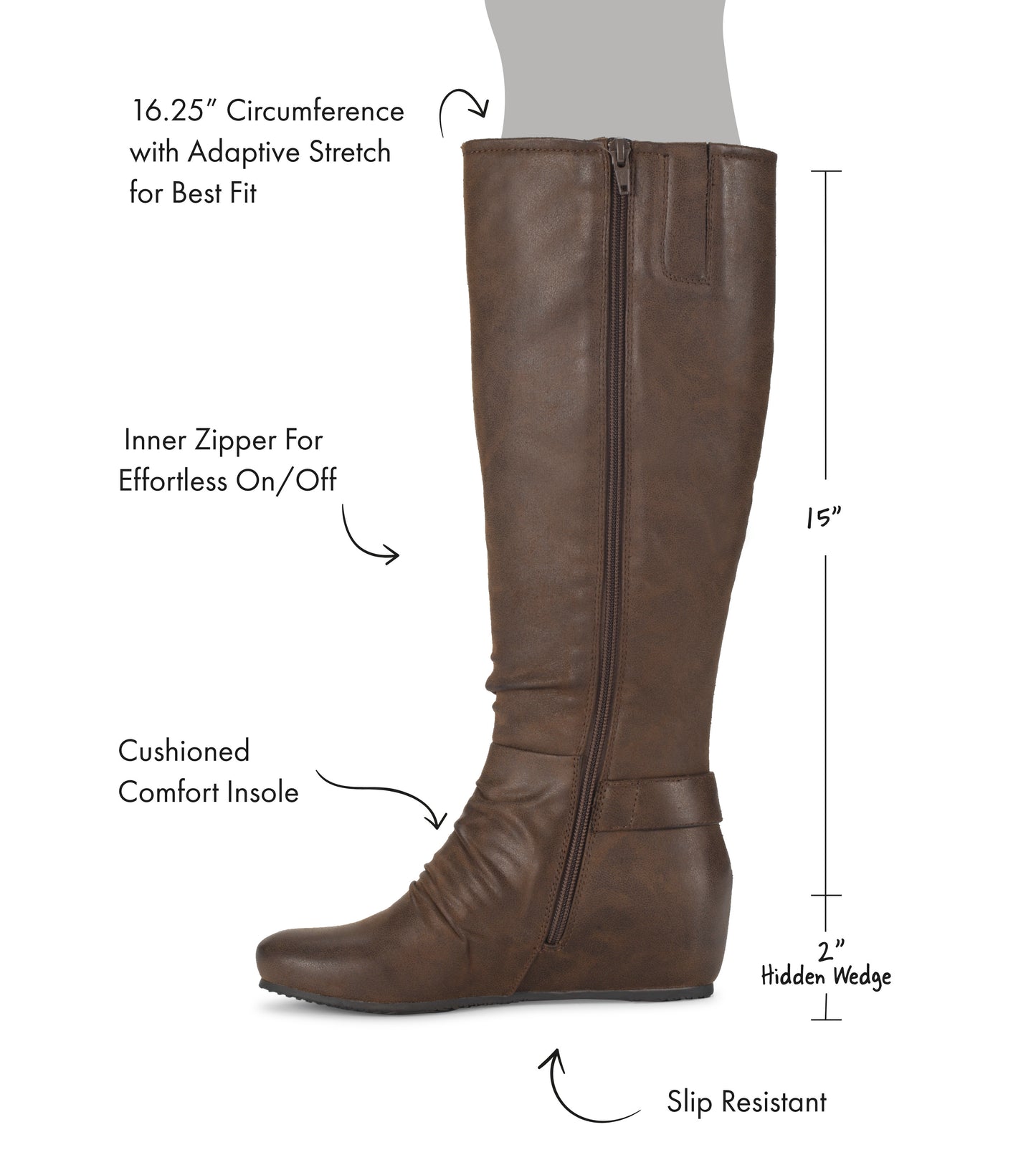 Scarlett Tall Wedge Boot Brush Brown - Women