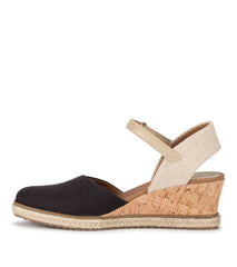 Ocean Closed Toe Wedge Sandal Black Canvas - Women