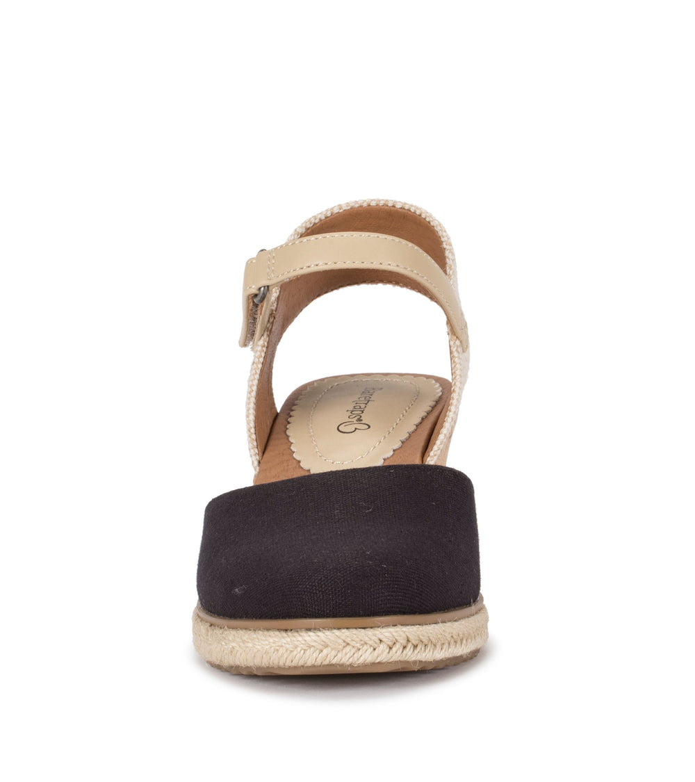 Ocean Closed Toe Wedge Sandal Black Canvas - Women