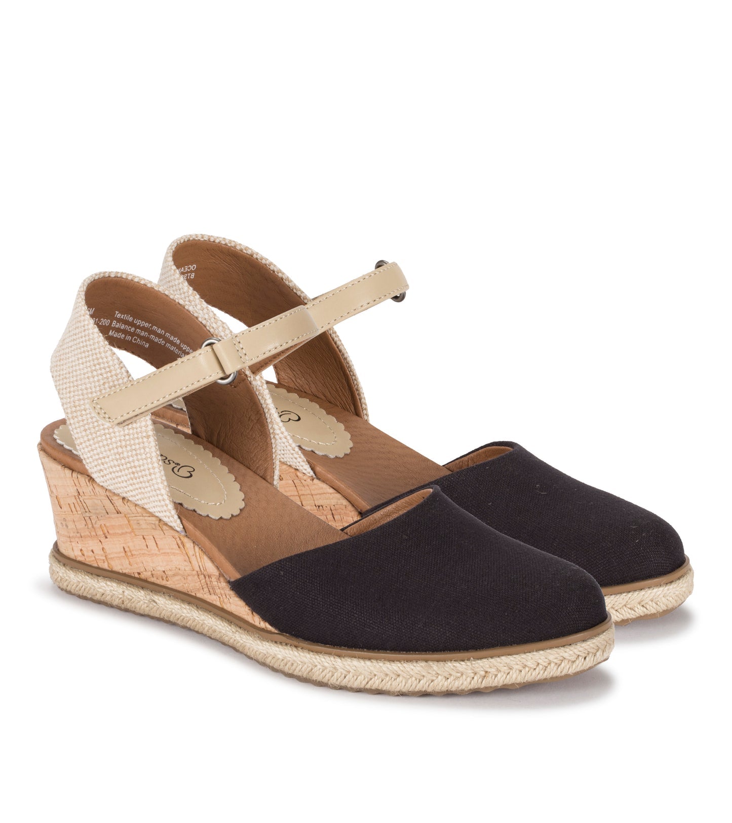 Ocean Closed Toe Wedge Sandal Black Canvas - Women