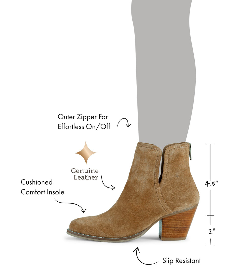 Nanny Block Heel Bootie Cognac Suede - Women