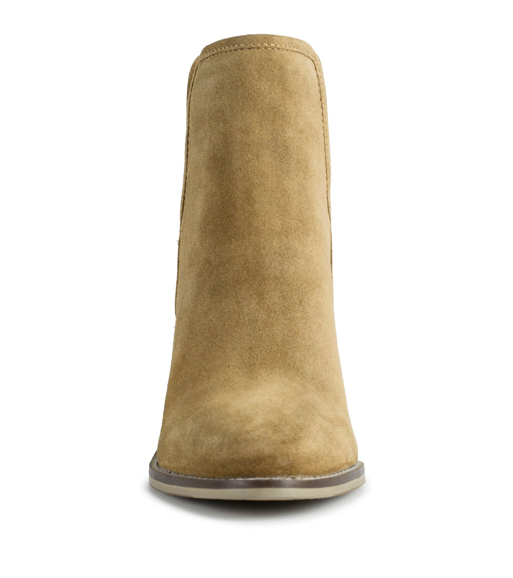 Nanny Block Heel Bootie Cognac Suede - Women