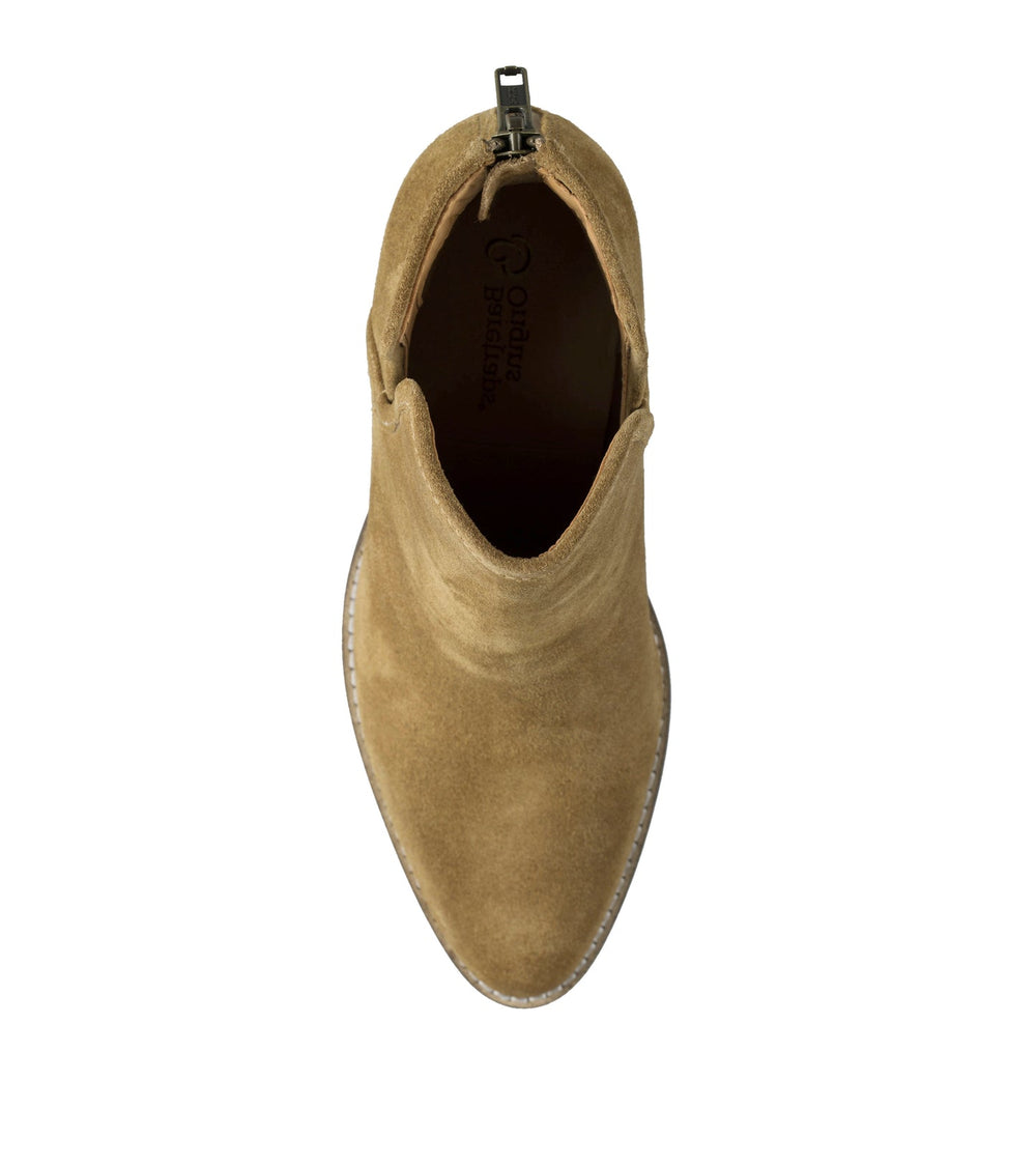 Nanny Block Heel Bootie Cognac Suede - Women