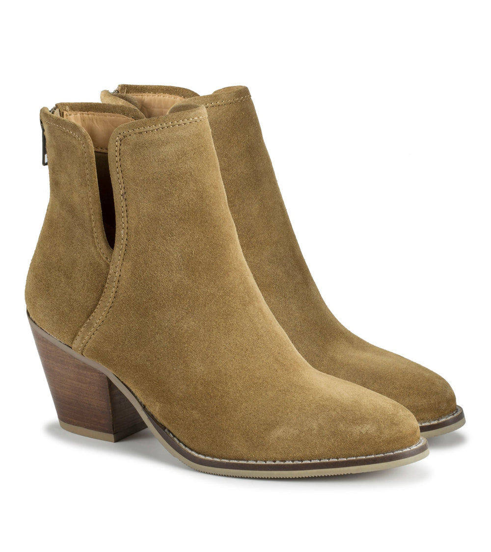 Nanny Block Heel Bootie Cognac Suede - Women